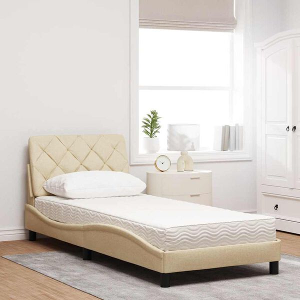 vidaXL Bett mit Matratze Creme 90x190 cm Stoff