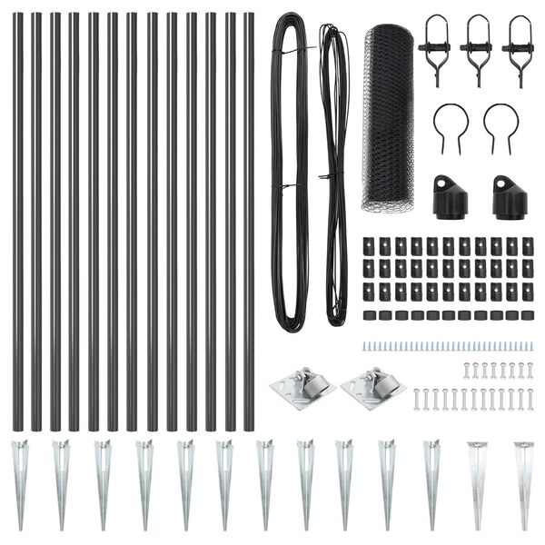 vidaXL Zaunpfosten Grau 25 x 0,4 m (13 mm Maschen) Stahl und PVC