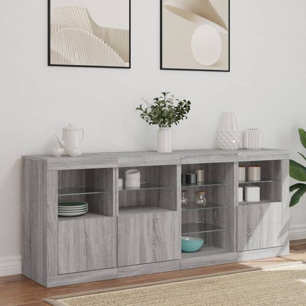 vidaXL Sideboard mit LED-Leuchten Grau Sonoma 164x37x67 cm