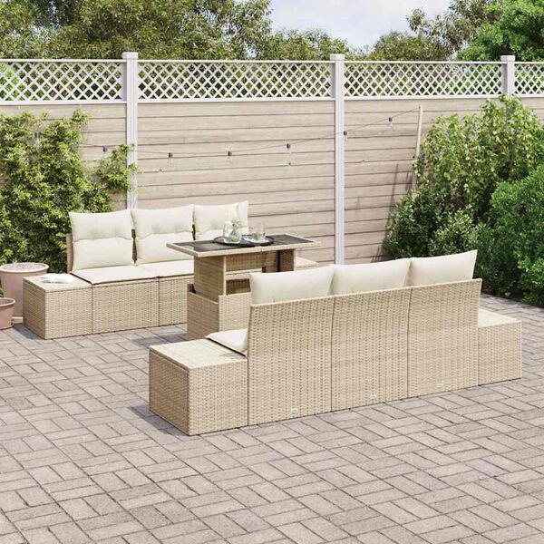 vidaXL Garten-Sofa-Set mit Kissen 7 pcs Beige und Creme