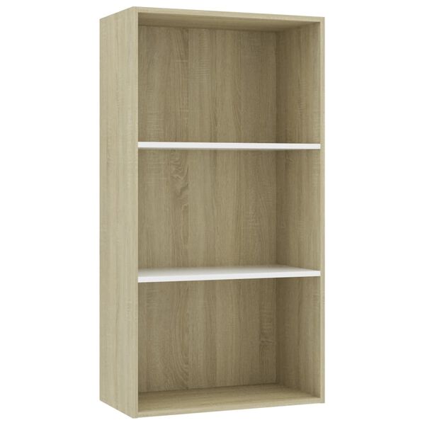 vidaXL B&uuml;cherregal 3 F&auml;cher Wei&szlig; Sonoma-Eiche 60x30x114 cm