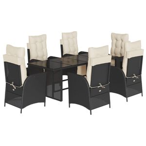 vidaXL 7-tlg. Garten-Essgruppe mit Kissen Schwarz Poly Rattan