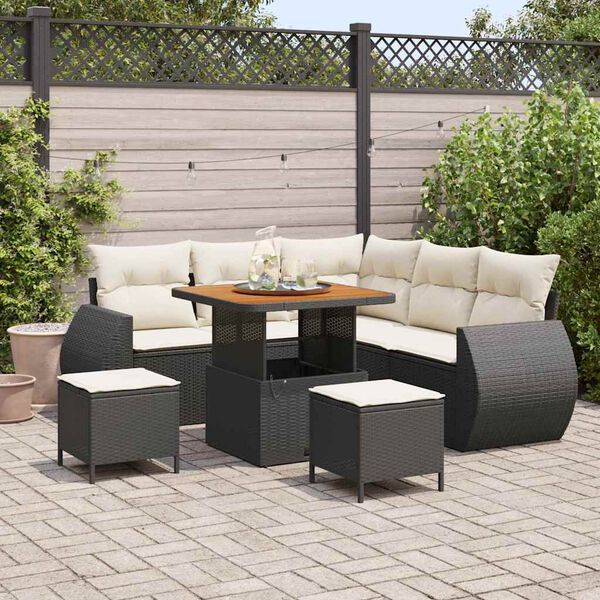 vidaXL Gartensofa-set mit Kissen 8 pcs Schwarz und Creme Poly-Rattan