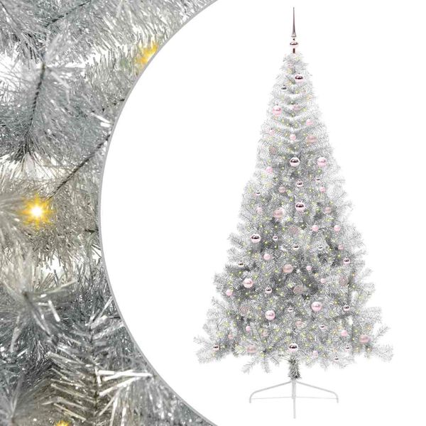 vidaXL K&uuml;nstlicher vorbeleuchteter Weihnachtsbaum Silber 240 cm PET