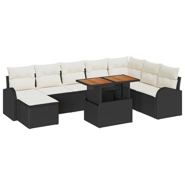 vidaXL Garten-Sofa-Set mit Speicher 9 pcs Schwarz Poly Rattan