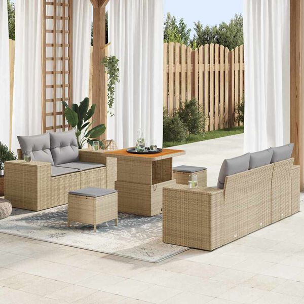 vidaXL Gartensofa-set mit Kissen 8 pcs Beige Poly-Rattan
