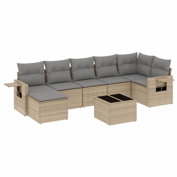 vidaXL 8-tlg. Garten-Sofagarnitur mit Kissen Beige Poly Rattan