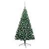 vidaXL K&uuml;nstlicher Halb-Weihnachtsbaum Beleuchtung Kugeln Gr&uuml;n 210 cm