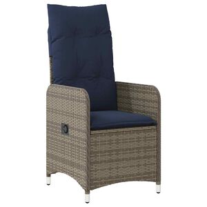 vidaXL Gartensessel Verstellbar mit Kissen Grau Poly Rattan