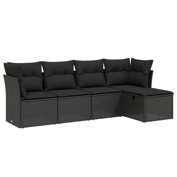 vidaXL 5-tlg. Garten-Sofagarnitur mit Kissen Schwarz Poly Rattan
