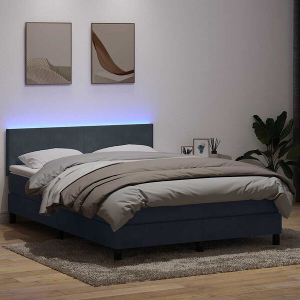 vidaXL Boxspringbett mit Matratze & LED Dunkelgrau 160x220 cm Samt