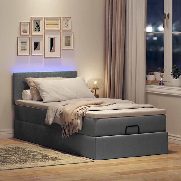 vidaXL Ottoman-Bett mit Matratze & LEDs Dunkelgrau 100x200 cm Stoff