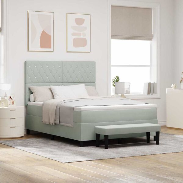 vidaXL Boxspringbett mit Matratze Hellgrau 140 x 200 cm Samt