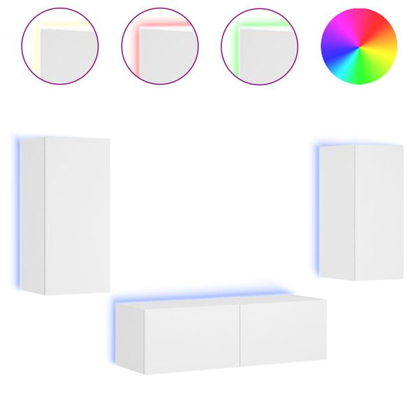 vidaXL 3-tlg. TV-Wohnwand mit LED-Leuchten Wei&szlig;