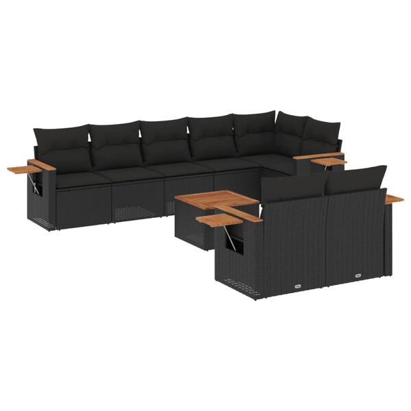 vidaXL 9-tlg. Garten-Sofagarnitur mit Kissen Schwarz Poly Rattan