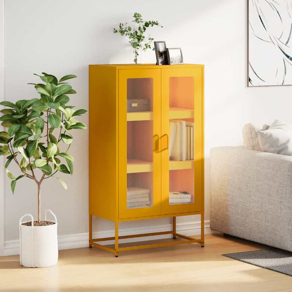 vidaXL Highboard Senfgelb 68x39x123 cm Stahl