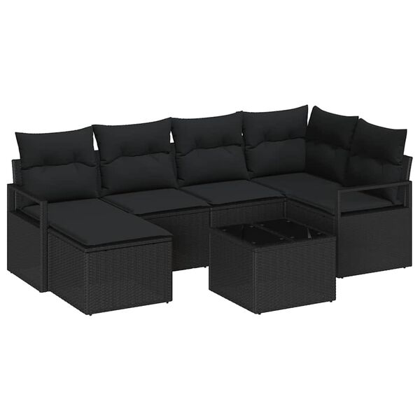 vidaXL Sofa Set mit Kissen 7 pcs Schwarz Poly Rattan