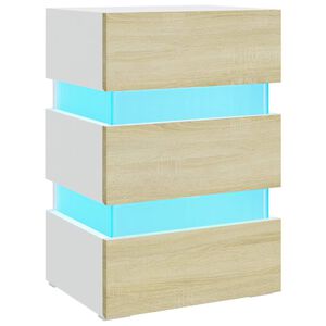 vidaXL LED-Nachttisch Wei&szlig; und Sonoma-Eiche 45x35x67 cm Holzwerkstoff