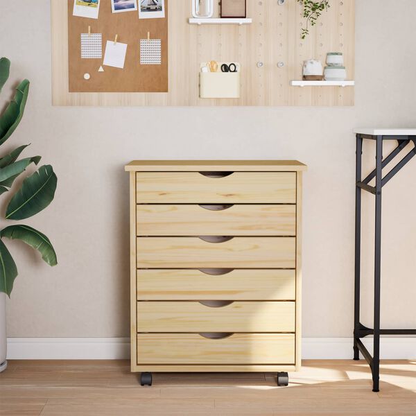 vidaXL Rollcontainer mit Schubladen MOSS Klarlack 53 x 39 x 65,5 cm