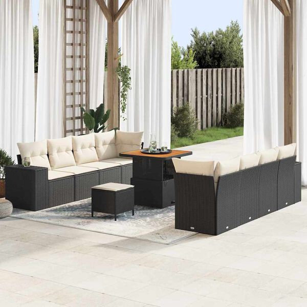 vidaXL Gartensofa-set mit Kissen 11 pcs Schwarz und Creme Poly-Rattan