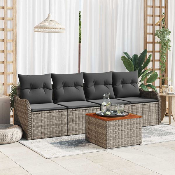 vidaXL Gartensofa-set mit Kissen 5 pcs Grau Poly-Rattan
