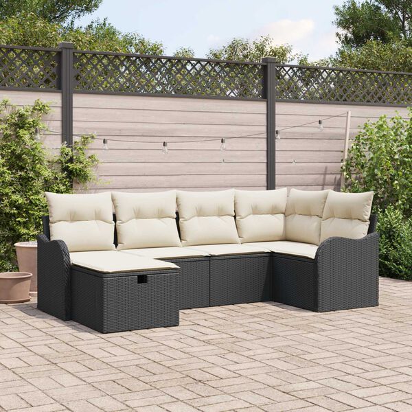 vidaXL Garten-Sofa-Set mit Kissen 6 pcs Schwarz Poly Rattan