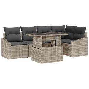 vidaXL Garten-Sofa-Set mit Kissen mit Speicher 6 pcs Hellgrau
