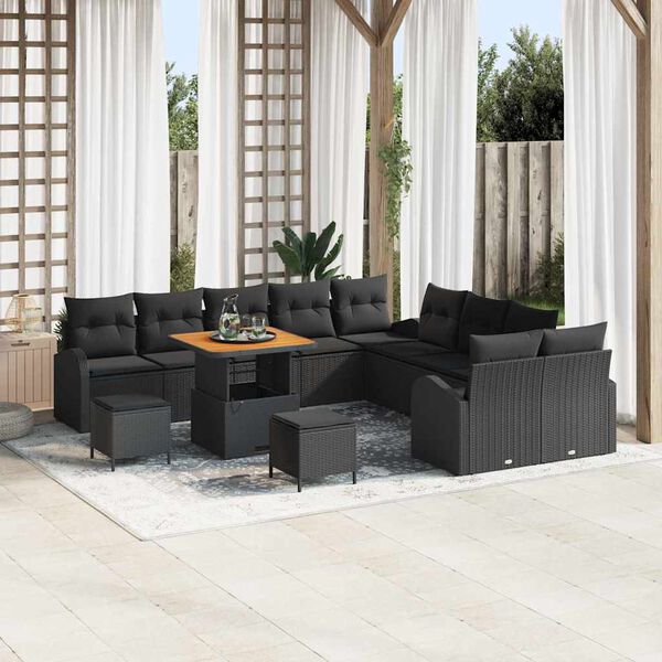 vidaXL Garten-Sofa-Set mit Kissen mit Speicher 13 pcs Schwarz