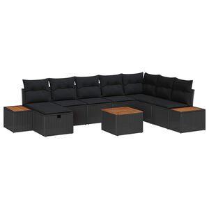 vidaXL Gartensofa-set mit Kissen 9 pcs Schwarz Poly-Rattan