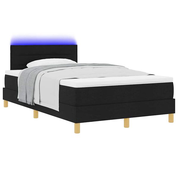vidaXL LED Boxspringbett mit Matratze Schwarz 120 x 200 cm Stoff