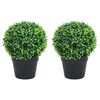 vidaXL K&uuml;nstliche Buchsb&auml;ume 2 Stk. mit Topf Kugelform Gr&uuml;n 37 cm