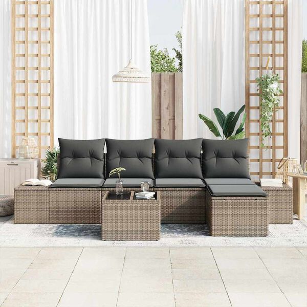 vidaXL Garten-Sofa-Set mit Kissen 5 pcs Hellgrau Poly-Rattan