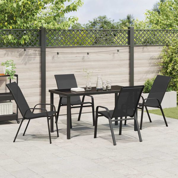 vidaXL Garten Essgruppe 5 pcs Schwarz Pulverbeschichteter Stahl