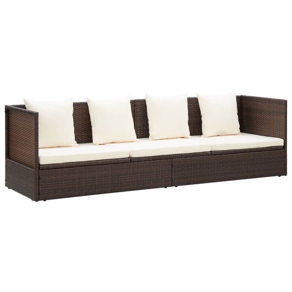 vidaXL Garten-Sofabett mit Kissen Poly Rattan Braun