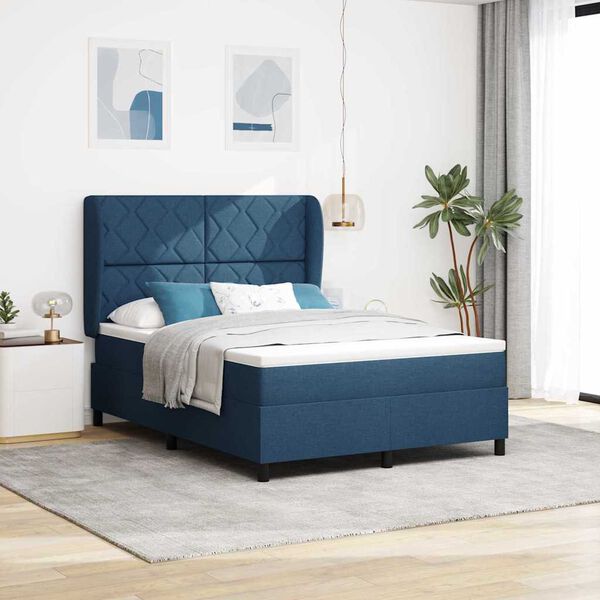 vidaXL Boxspringbett mit Matratze mit Kopfteil Blau 160 x 200 cm Stoff