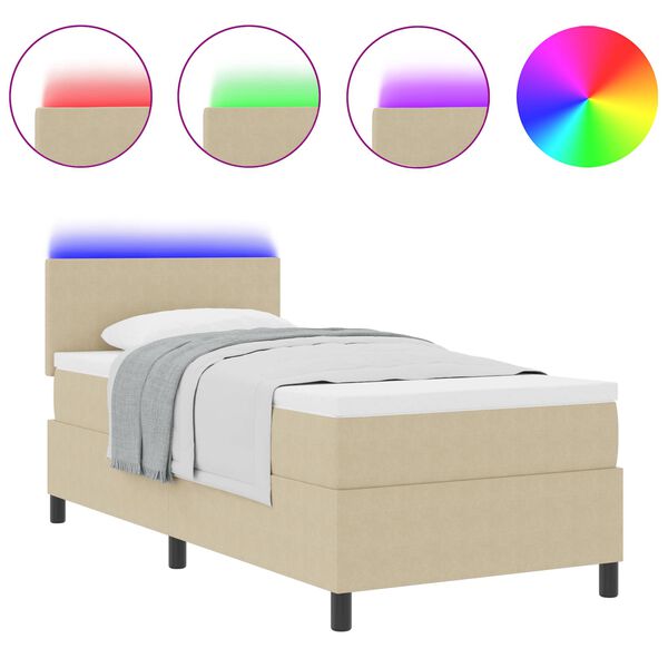 vidaXL LED Boxspringbett Hellgrau und Wei&szlig; 90 x 200 cm Cordstoff