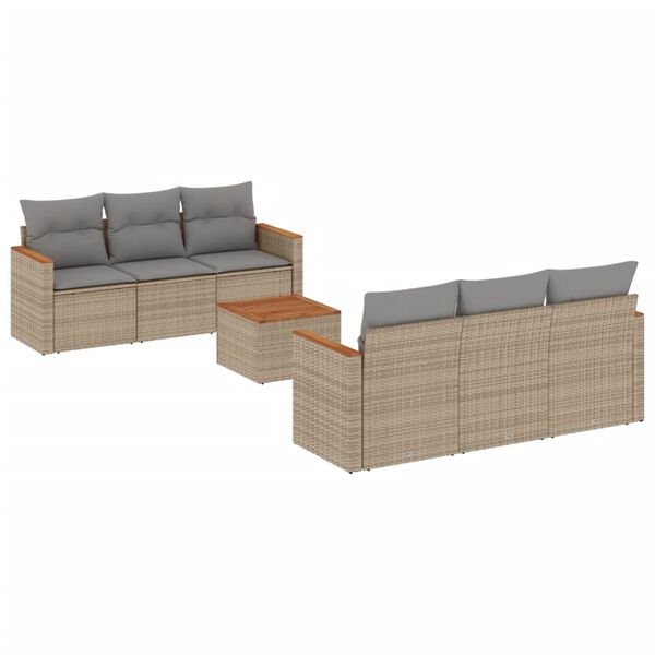 vidaXL 7-tlg. Garten-Sofagarnitur mit Kissen Beige Poly Rattan