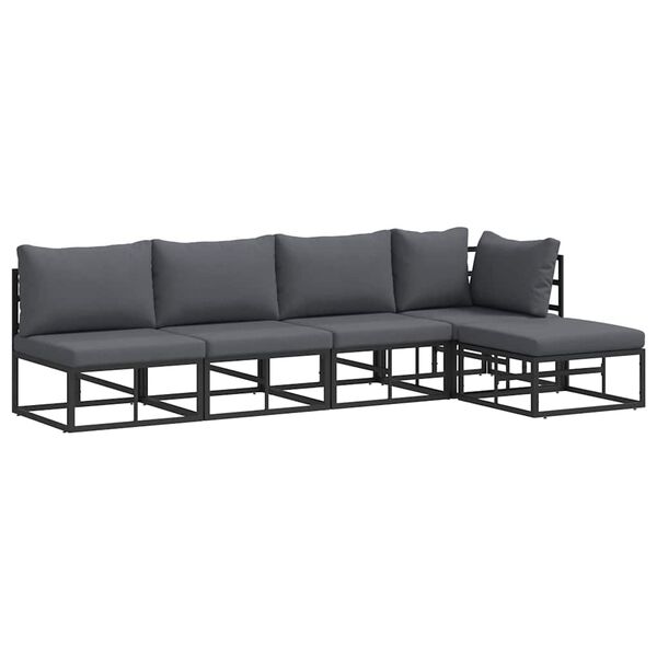 vidaXL Garten-Sofa-Set mit Kissen 5 pcs Schwarz Aluminium