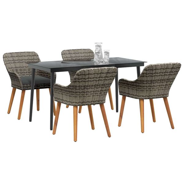 vidaXL Garten Essgruppe mit Kissen 5 pcs Grau Poly-Rattan
