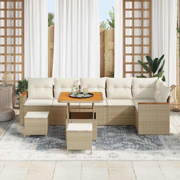 vidaXL Gartensofa-set 9 pcs Beige Poly-Rattan