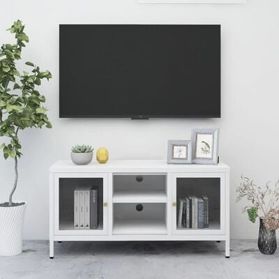 vidaXL TV-Schrank Weiß 105x35x52 cm Stahl und Glas