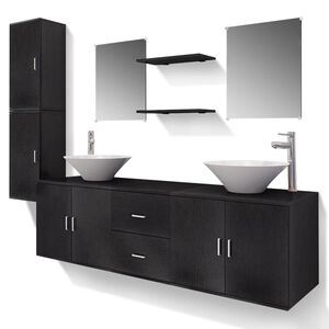 vidaXL 11-tlg. Badm&ouml;bel-Set mit Waschbecken und Wasserhahn Schwarz