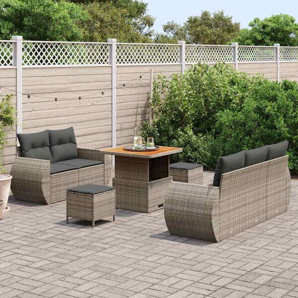 vidaXL Gartensofa-set mit Kissen mit Speicher 8 pcs Grau Poly-Rattan