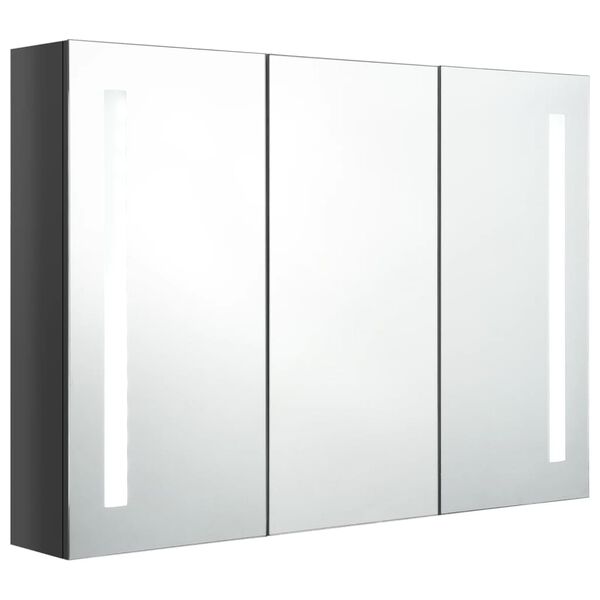 vidaXL LED-Spiegelschrank fürs Bad 89x14x62 cm Glänzend Grau