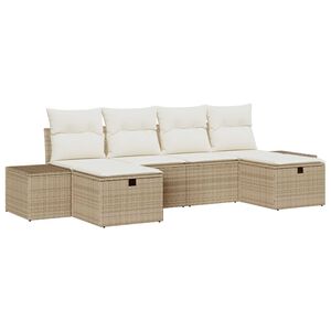 vidaXL Gartensofa-set mit Kissen mit Speicher 6 pcs Beige Poly-Rattan