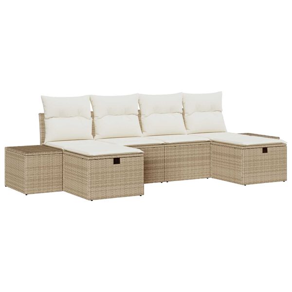 vidaXL Gartensofa-set mit Kissen mit Speicher 6 pcs Beige Poly-Rattan