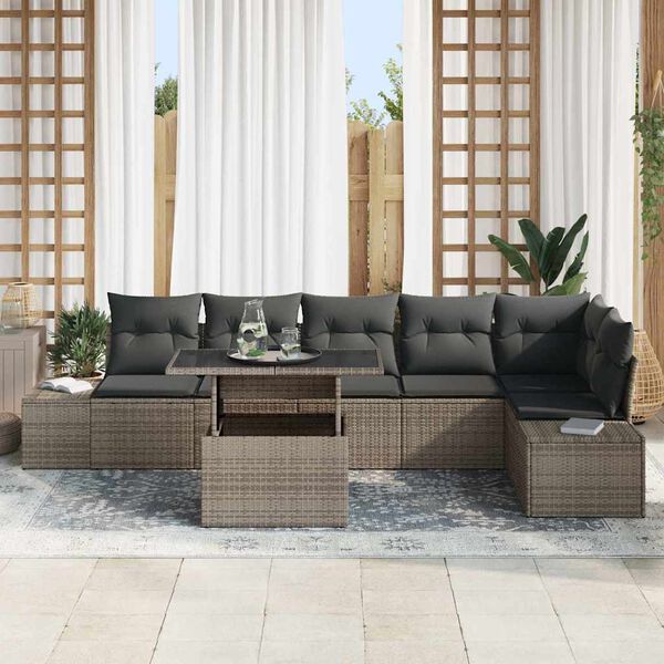 vidaXL Gartensofa-set mit Kissen mit Speicher 7 pcs Grau Poly-Rattan