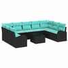 vidaXL Gartensofa-set mit Kissen 10 pcs Schwarz und T&uuml;rkis Poly-Rattan