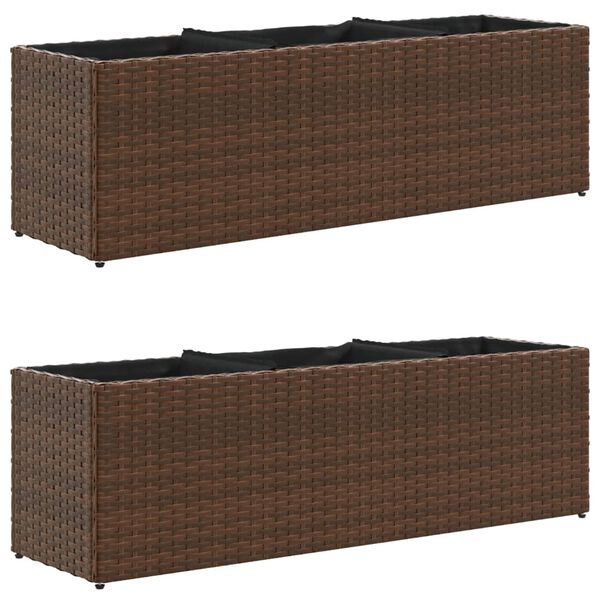 vidaXL Pflanzk&uuml;bel mit 3 T&ouml;pfen 2 Stk. Braun 105x30x32 cm Poly Rattan