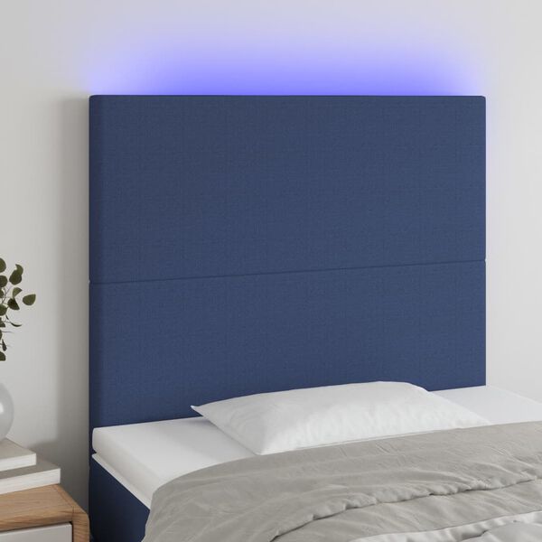 vidaXL LED Kopfteil Blau 100x5x118/128 cm Stoff